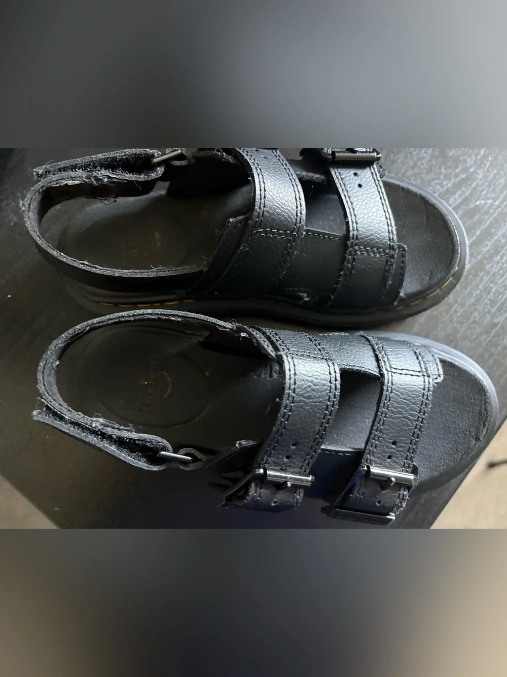 Dr. Martens Black Leather Double-Buckle Kids Sandals
